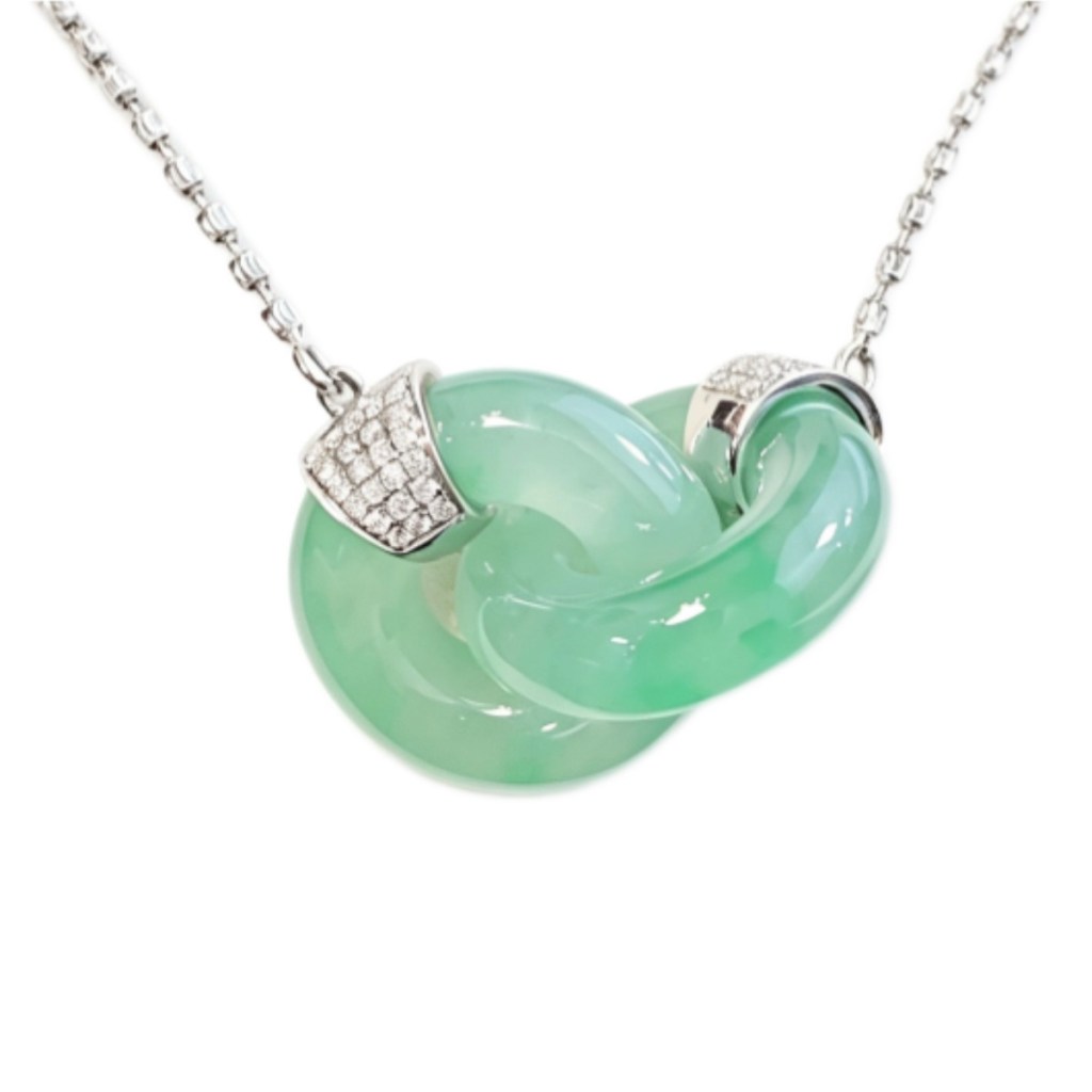 緬甸翡翠A玉冰綠雙環項鏈18K金鑽石Burmese Jadeite Jade Double Hoop Necklace 18K Gold & Diamonds