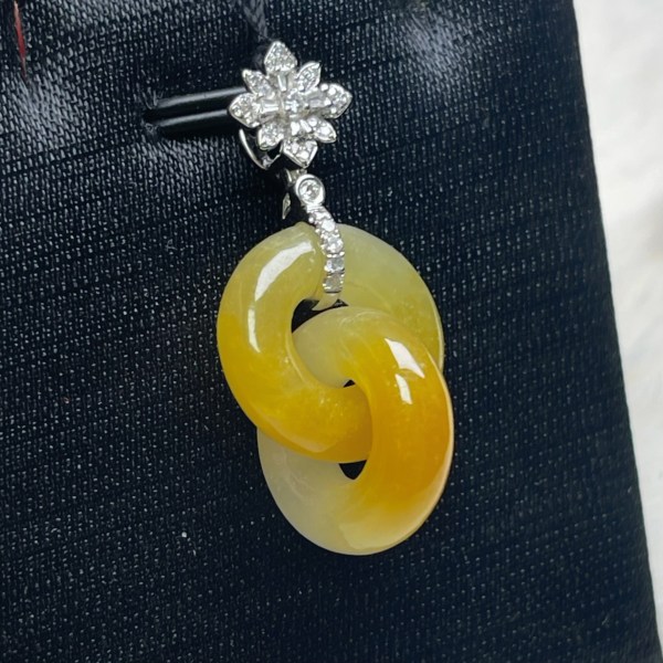 【特價】天然緬甸翡翠A玉黃翡雙環吊墜Burmese Jadeite Double Hoop Pendant 18K Gold & Diamond
