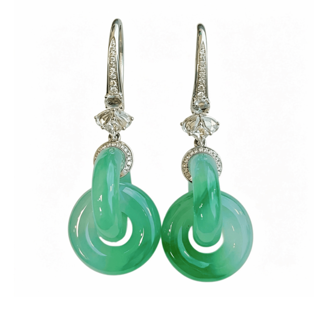緬甸翡翠A玉冰綠雙環耳環S碼Burmese Jadeite Jade Double Hoop Earrings 18K Gold  & Diamonds