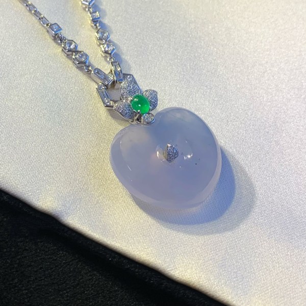 冰種紫羅蘭心型杏玉緬甸翡翠A玉吊墜