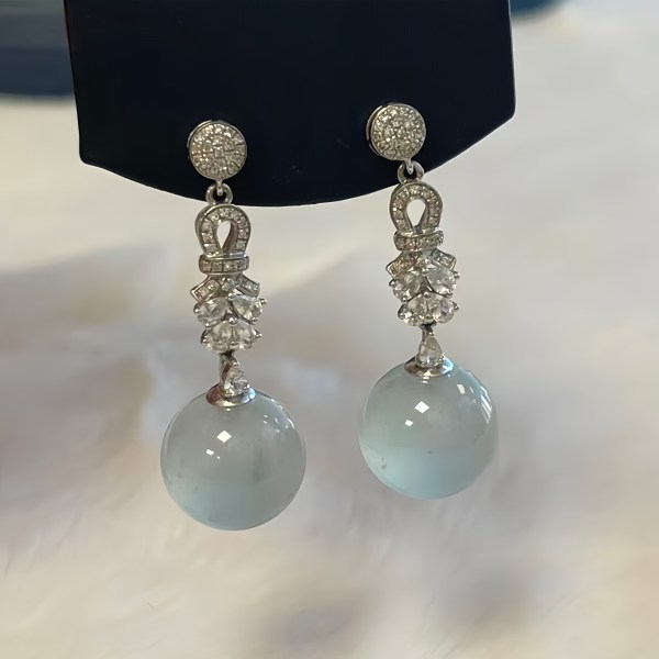 天然緬甸翡翠A玉冰種圓珠耳釘 Burmese Jadeite Jade Icy Bead Earrings 18K Gold & Diamonds