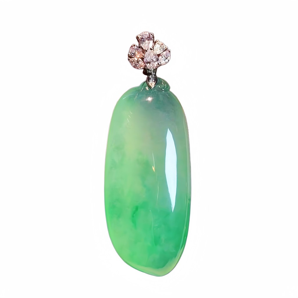 天然緬甸翡翠A玉冰種蘋果綠福瓜吊墜Burmese Jadeite Jade Melon Pendant 18K Gold & Diamonds