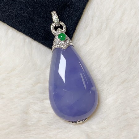 緬甸翡翠A玉紫水滴吊墜Burmese Jadeite Drop Shaped Lavender Pendant 18K Gold & Diamonds