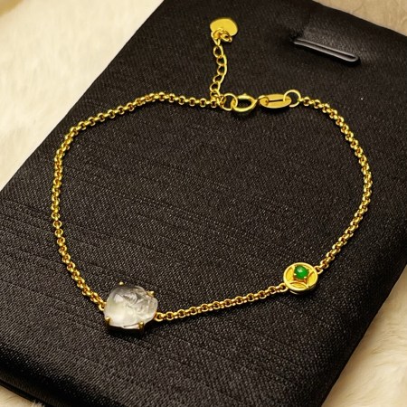 【特價】天然緬甸翡翠A玉玻璃種金蟾手鍊18K黃金Burmese Glassy Hand Chain 18K Gold