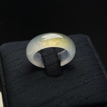 天然緬甸翡翠A玉冰黃算盤子指環15號港度 Burmese Jadeite Jade Icy Yellow Ring HK Size 15 US Size 6.75