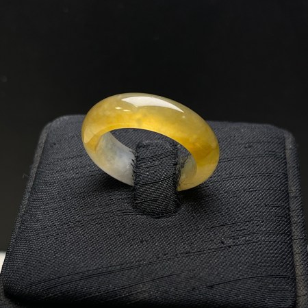 天然緬甸翡翠A玉黃翡算盤子指環15號港度Burmese Jadeite Jade Yellow Ring HK Size 15 US Size 6.75