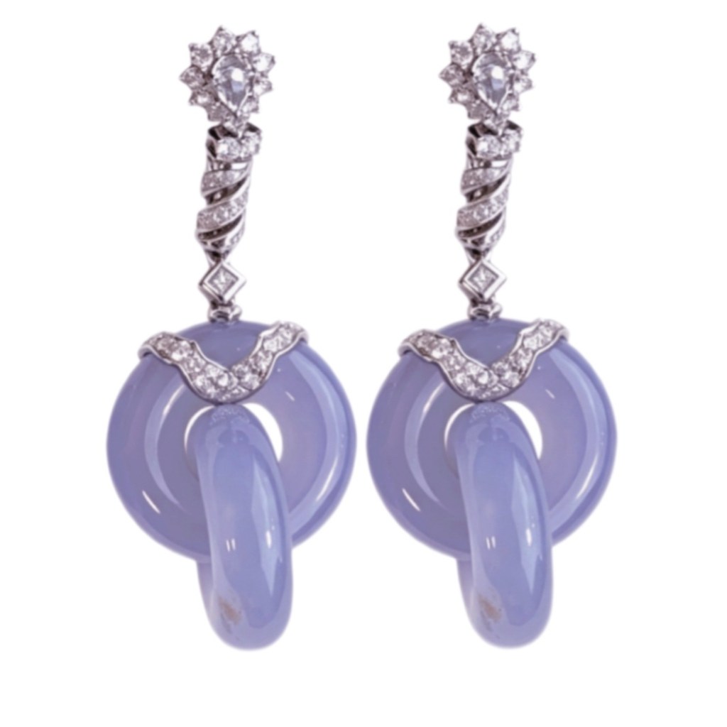 緬甸翡翠A玉紫羅蘭雙環耳環Burmese Jadeite Jade Lavender Double Hoop Earrings 18k Gold