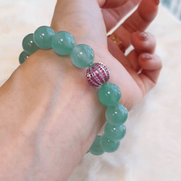緬甸翡翠A玉冰綠圓珠手鍊11+ Burmese Jadeite Jade Bead Bracelet 11mm