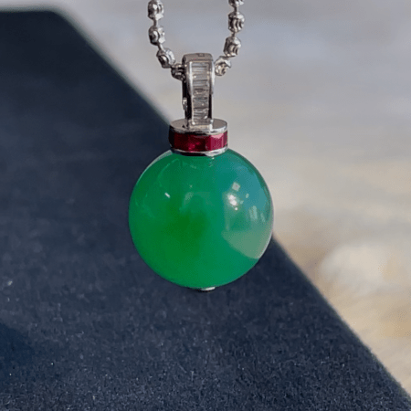 緬甸翡翠A玉綠珠吊墜18K金鑽石紅寶石Burmese Jadeite Jade Bead Pendant 18K Gold Rubies & Diamonds