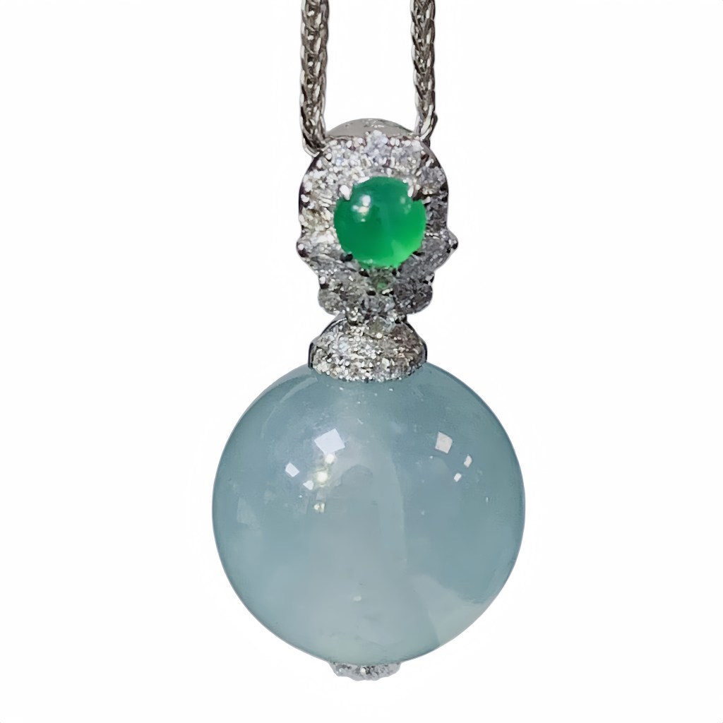 緬甸翡翠A玉冰珠吊墜18K金鑽石Burmese Jadeite Jade Icy Bead Pendant 18K Gold & Diamonds