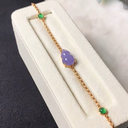 【特價】天然緬甸翡翠A玉紫葫蘆手鍊18K玫瑰金Burmese Glassy Hand Chain 18K Gold
