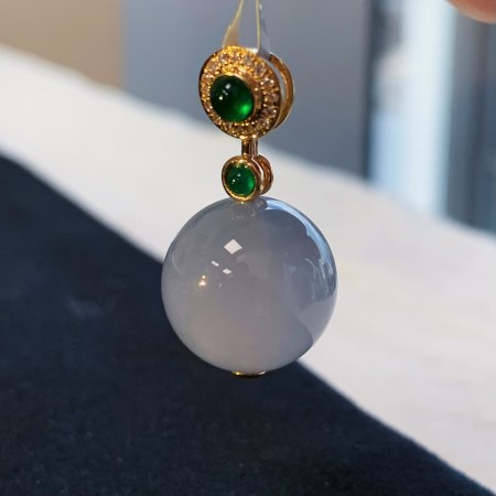 緬甸翡翠A玉冰紫珠吊墜18K金鑽石Burmese Jadeite Jade Icy Lavender Bead Pendant 18K Gold & Diamonds