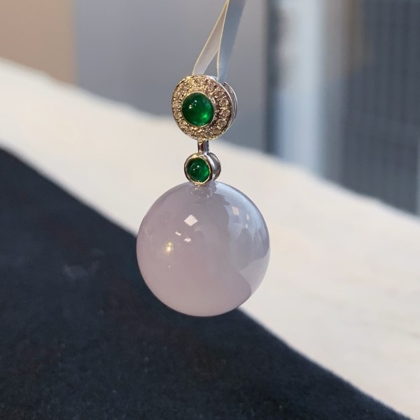 緬甸翡翠A玉冰紫珠吊墜18K金鑽石Burmese Jadeite Jade Icy Lavender Bead Pendant 18K Gold & Diamonds