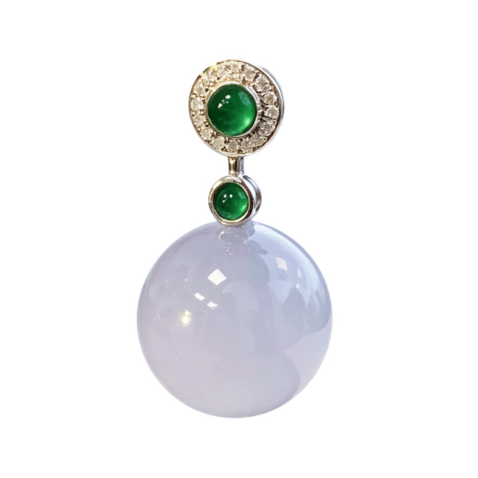 特價@緬甸翡翠A玉冰紫珠吊墜18K金鑽石Burmese Jadeite Jade Icy Lavender Bead Pendant 18K Gold & Diamonds
