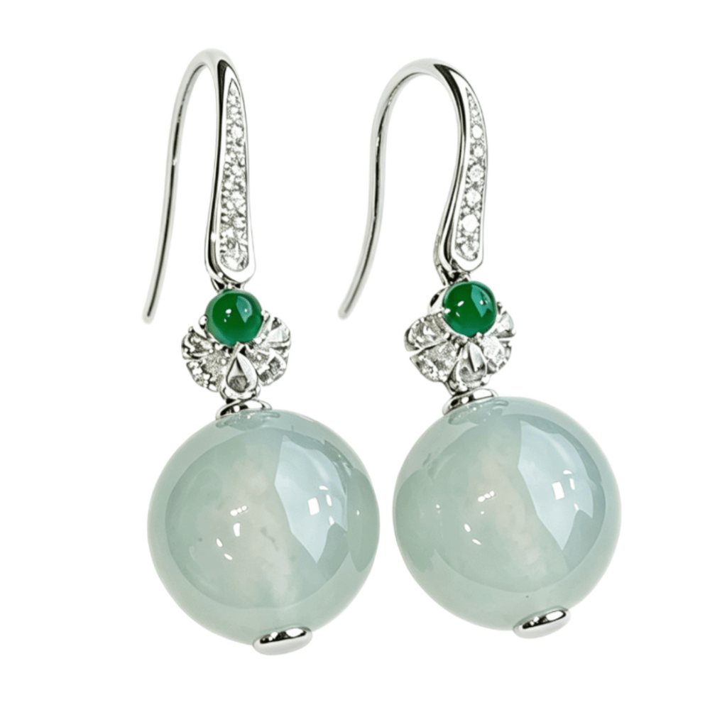緬甸翡翠A玉冰種圓珠耳釘 Burmese Jadeite Jade Icy Bead Earrings 18K Gold & Diamonds