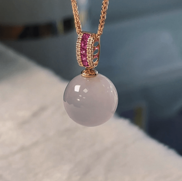 【特價】天然緬甸翡翠A玉冰種圓珠吊墜Burmese Jadeite Jade Icy Bead Pendant 18K Gold, Rubies & Diamonds