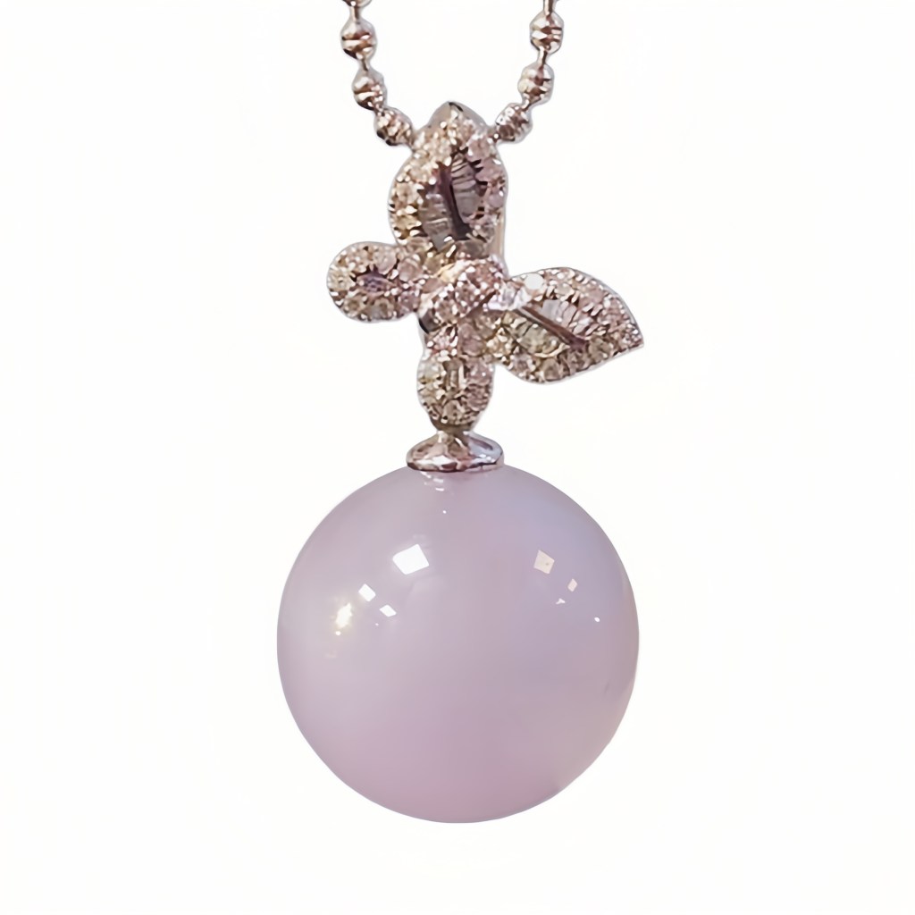 緬甸翡翠A玉紫羅蘭圓珠吊墜18K金鑽石 Burmese Jadeite Jade Icy Lavender Bead Pendant 18K Gold & Diamonds