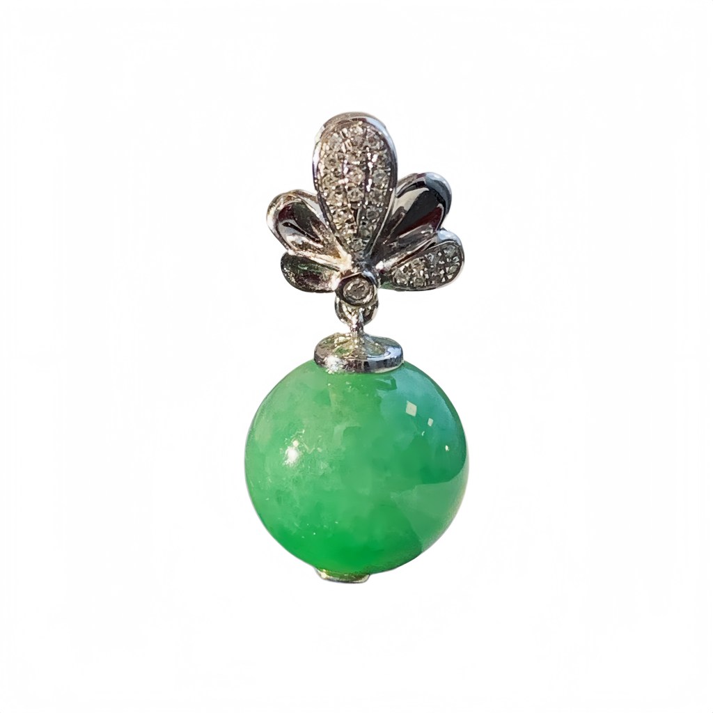緬甸翡翠A玉綠珠吊墜18K金鑽石Burmese Jadeite Jade Icy Green Bead Pendant 18K Gold & Diamonds