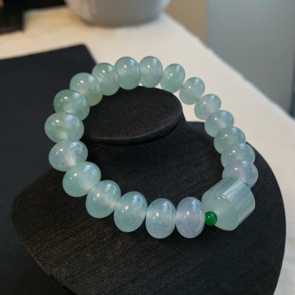 緬甸翡翠A玉冰種鼓珠手鍊11+ Burmese Jadeite Jade Bead Bracelet 11mm