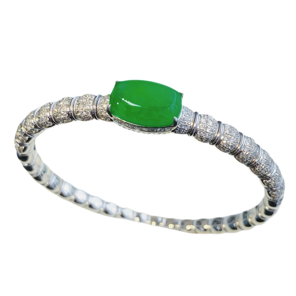 緬甸翡翠A玉鞍面鑽石手鐲Burmese Jadeite Jade Bead 18K Diamond Bracelet