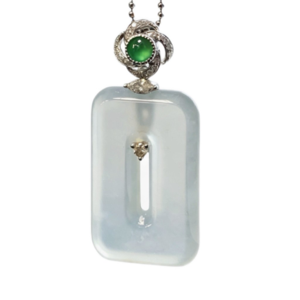 緬甸翡翠A玉玻璃種方扣吊墜Burmese Jadeite Glass Grade Plaque Pendant 18K Gold & Diamonds