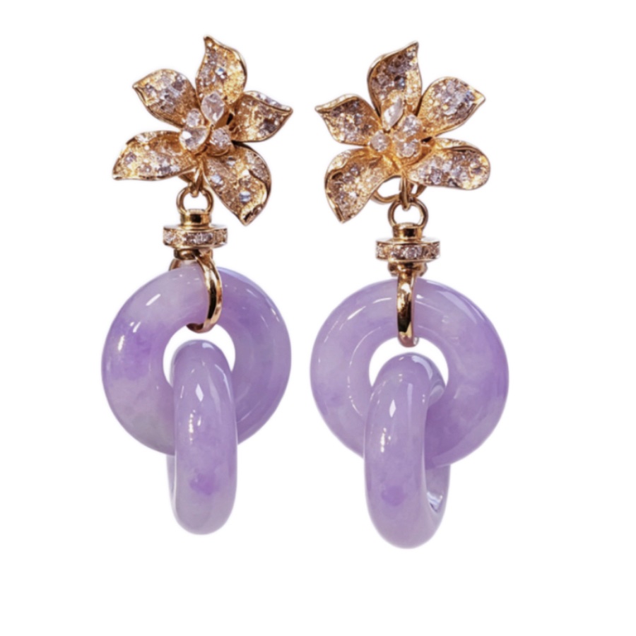 緬甸A玉紫羅蘭雙環耳環Burmese Jadeite Jade Lavender Double Hoop Earrings