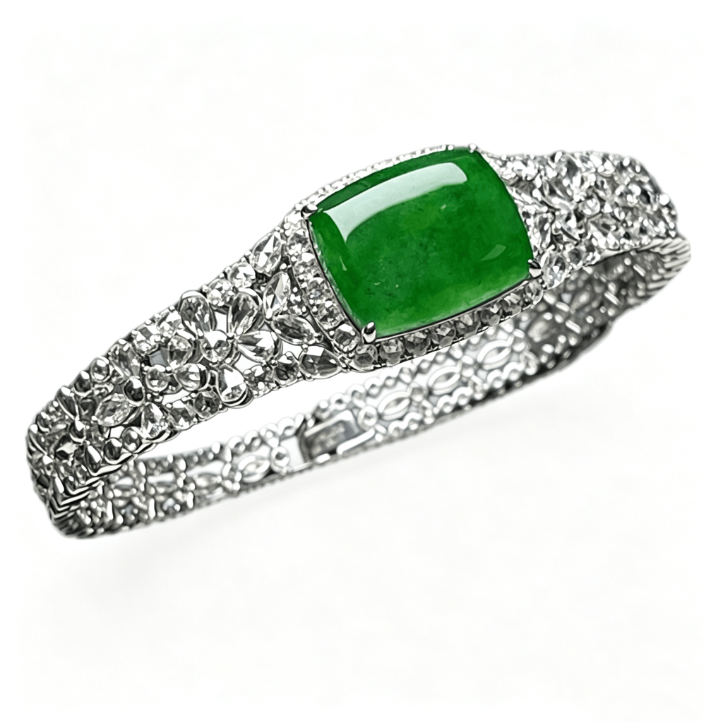 緬甸翡翠A玉綠方牌鑽石手手鐲 Burmese Jadeite Jade Plaque Bracelet 18K Gold & Natural Diamonds