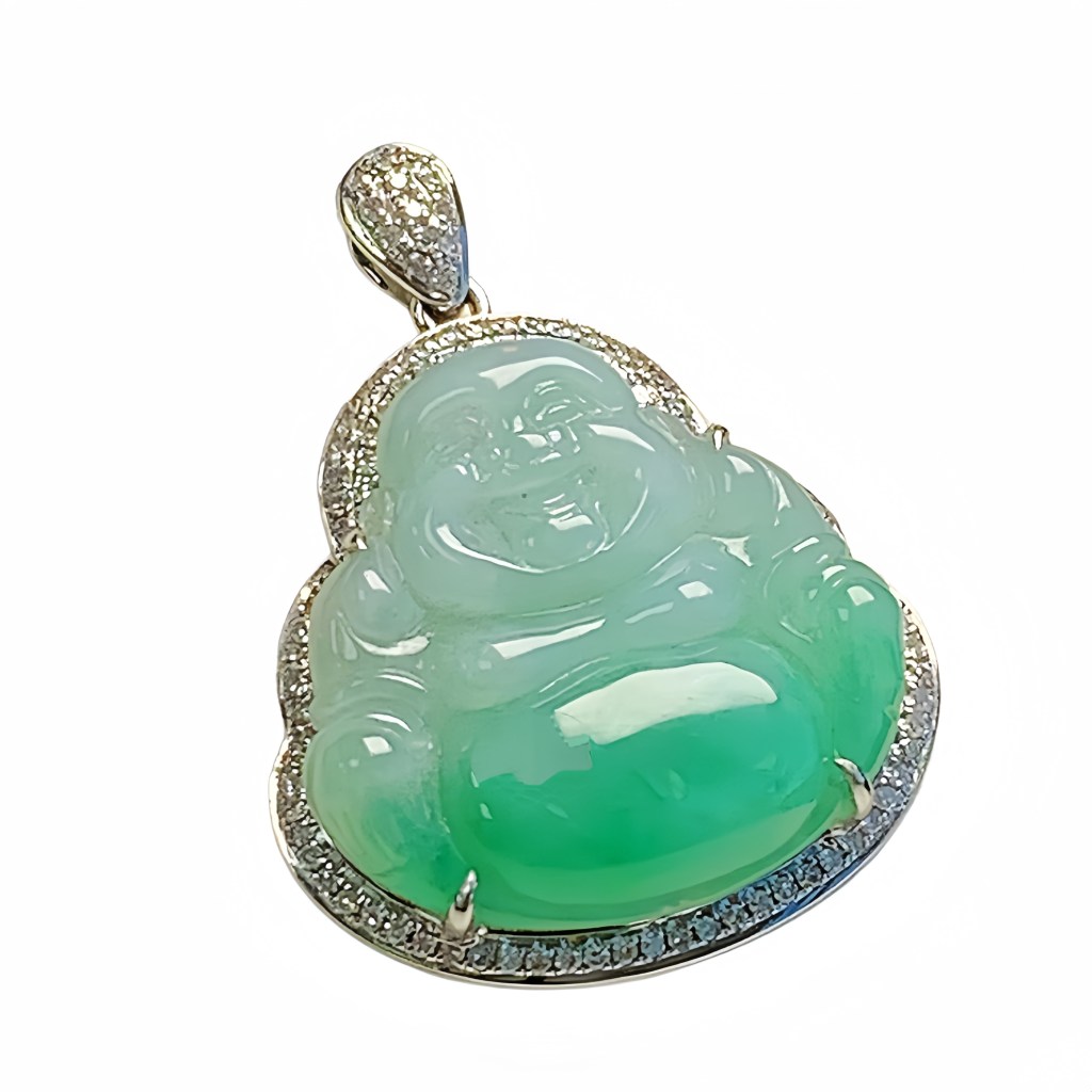 特價@緬甸翡翠A玉佛公吊墜18K金鑽石 Burmese Jadeite Jade Buddha Pendant 18K Rose Gold & Diamonds