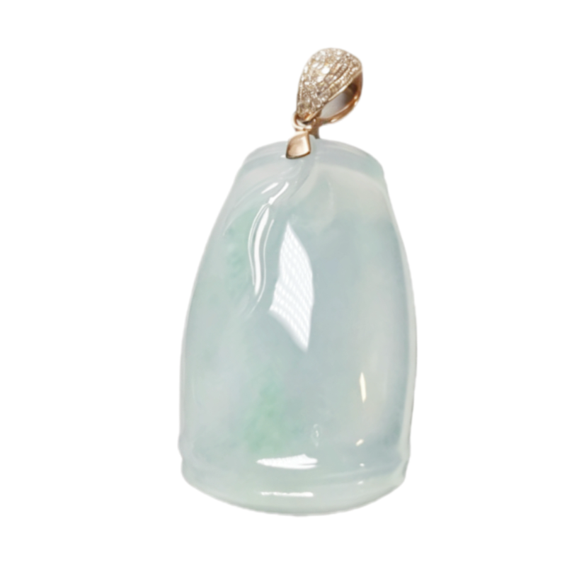 緬甸翡翠A玉節節高竹節吊墜18K金鑽石 Burmese Jadeite Jade Bamboo Pendant 18K Rose Gold & Diamonds