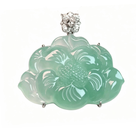 緬甸翡翠A玉牡丹花吊墜18K金鑽石 Burmese Jadeite Jade Flower Pendant 18K Gold & Diamonds
